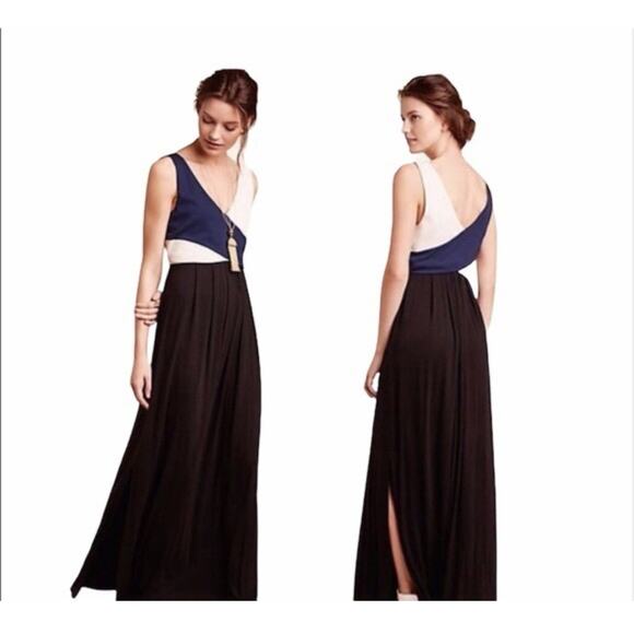 Anthropologie Maeve Elysian Maxi Dress Size XS Black Blue Ivory Colorblock Tank - Picture 1 of 13